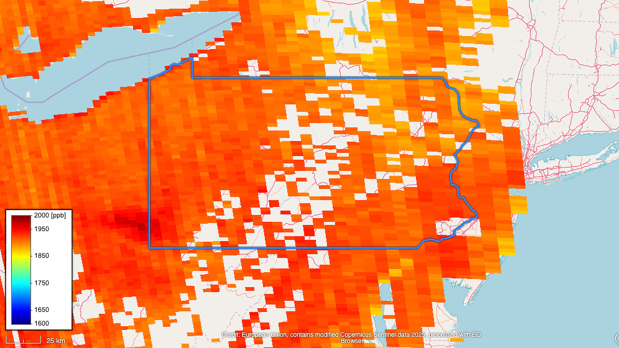 TROPOMI data from Pennsylvania (Sep. 1, 2023). TROPOMI data from Pennsylvania (Sep. 1, 2023).